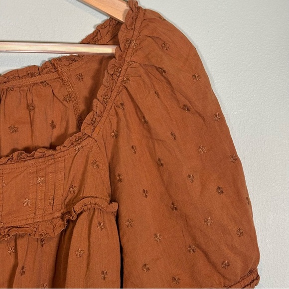 Old Navy Ruffled Square-Neck Embroidered Blouse-Warm Coffee-Women Size Large - Picture 4 of 7